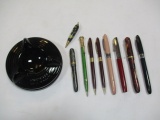Vintage Ink Pen & Pencil Sets, WWII US Navy Inkwell Base. One Nib is 14K