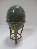 Large Green Stone Egg in Brass Holder