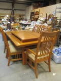 Mission Style Wood Dining Table and 2 Arm Chairs and 4 Side Chairs with 1 Leaf