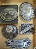 5 Vintage Belt Buckles - Hesston Nat. Rodeo, Skull Spinner, Jack Daniels, Eagle and Motorcycles