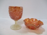 2 Antique Carnival Glass - Fenton Bowl and Imperial Goblet