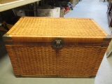 Rattan Woven Trunk with Brass Handles, Latch and Corner Protectors
