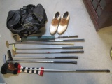 Golfing Lot - Reebok Shoes Men's size 11, Umbrella, Balls, Travel Bag and Clubs and Putters