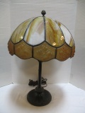 Vintage Tiffany Style 2 Light Lamp with Camphor Glass Detailing and Metal Base
