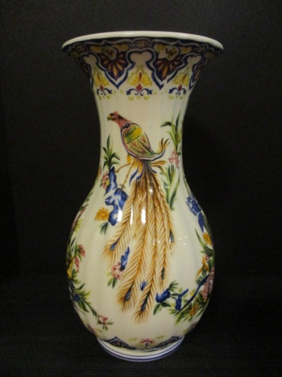 Ardalt Jardin Pavone Vase with Peacock and Floral Design