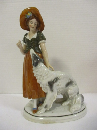 Rare! 1950's Fasold Stauch Lady with Borzoi Dog