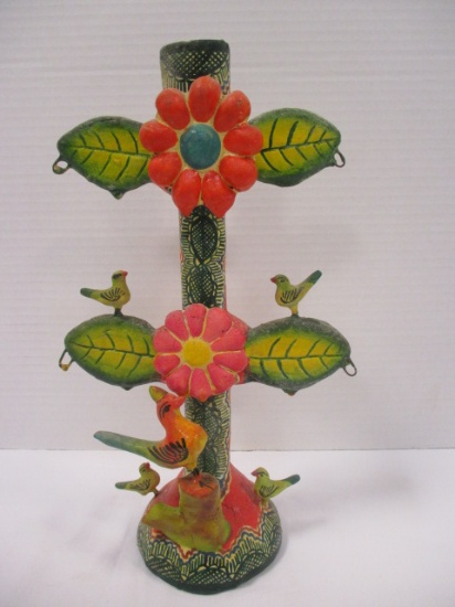 Colorful Mexican Pottery Candle Holder/Jewelry Tree