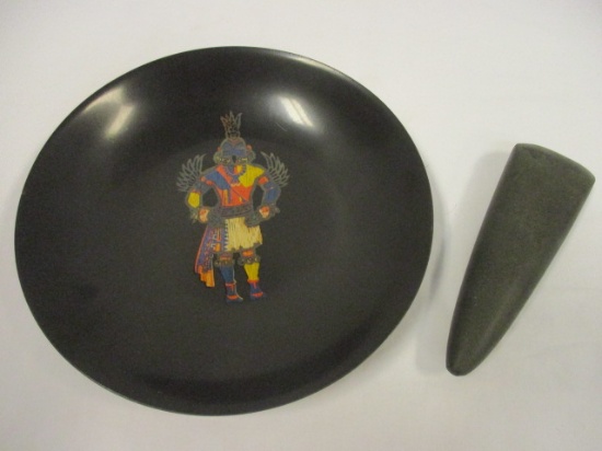 Smooth Primitive Stone Tool and Couroc Reproduction of Hummingbird Kachina