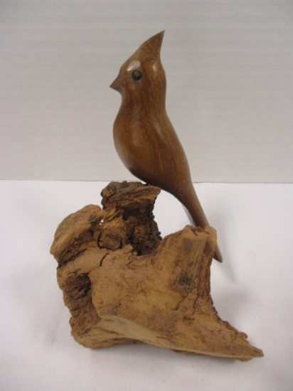 Hand Carved Song Bird on Driftwood Base