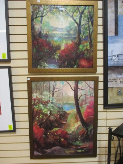 Two Framed Forest Scene Artworks on Board by B. Sike