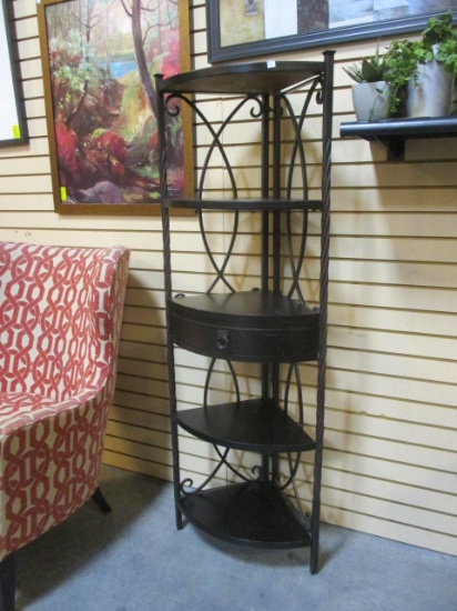 Metal Frame Corner 5 Tier Shelf with Drawer