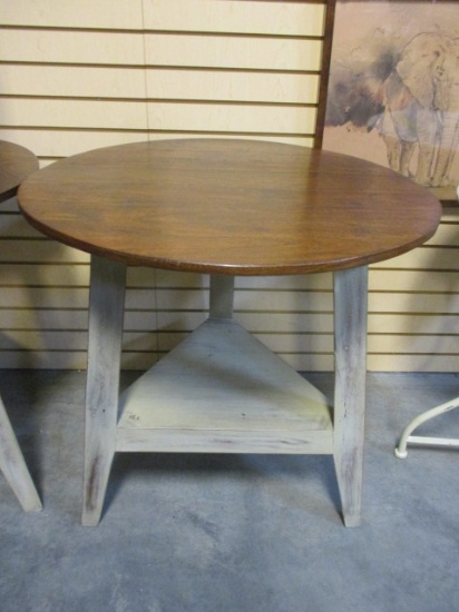 Two Tone Finish Round Table with Undershelf