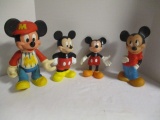 Two Mickey Mouse Vinyl Toys, Mickey Cup, And Illco Vinyl Bank