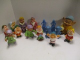 Seven Dwarves Molded Plastic Figures, Squeaky Toys, And