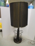 Wood And Metal Scroll Base Lamp With Pleated Fabric Shade