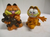 1981 Kat's Meow Garfield Vinyl Bank And Plastic Toy