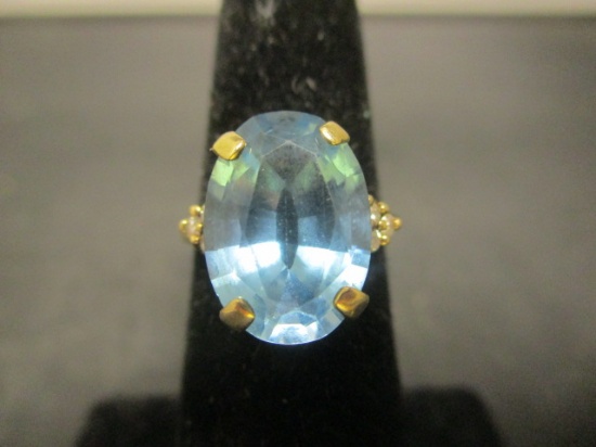 10k Gold Blue Topaz & Diamond Ring