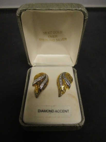 18k Gold over Sterling Silver Earrings w/ Diamond Accents