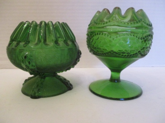 Two Rose Bowls - Green Pedestal