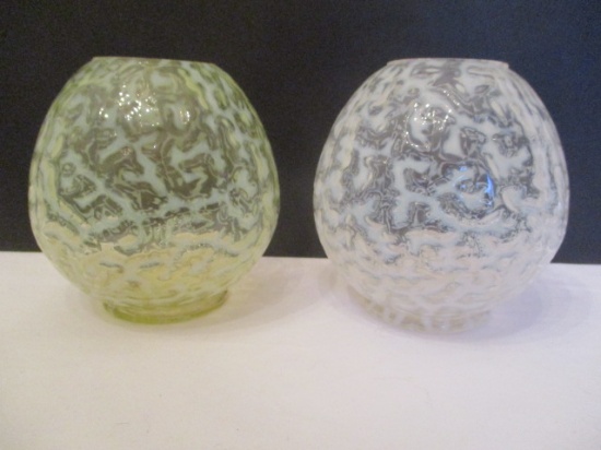 Two Rose Bowls - Vaseline and Clear Glass with Opalescent Pattern