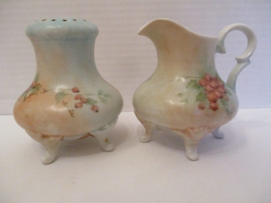 Hand Painted Porcelain Creamer and Sugar Shaker