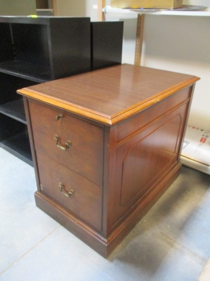 2-Drawer Wood File Cabinet.  Finished On 4 Sides.  With Key