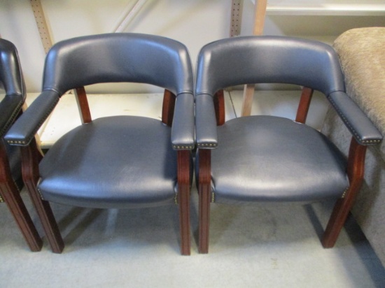 Pair Of Coaster Captain's Chairs With Brass Nailhead Trim - Navy