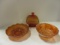 Marigold Carnival Glass Bowls and Lidded Candy Dish