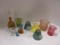 Colored Glass Milk Pitcher, Miniature Pitchers, Light Shades, etc.