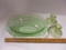 Green Depression Glass Bowl and Pair of Candle Holders