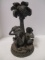 See No, Hear No, Speak No Evil Monkeys Leaning on Palm Tree Candle Holder