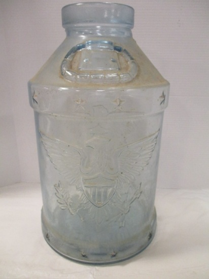 Vintage Blue Glass Eagle Shield 5 Gallon Milk Can Jug
