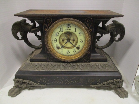 Antique Ansonia Clock Co. Mantle Clock with Dragon Handles