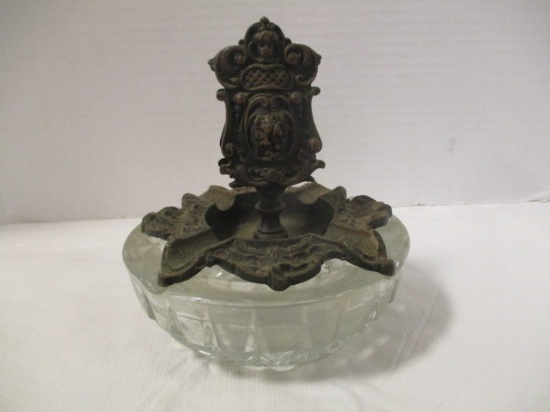 Frank & De Keyser Cast Metal Match Holder on Glass Ashtray