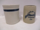 Pottery Crock with Blue Stripe and Pottery 