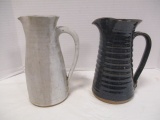 Two Hand Turned Signed Pottery Pitcher with Applied Handles