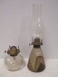 Hand Turned Signed Pottery Oil Lamp and Glass Oil Lamp Base