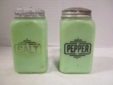 Pair of Vintage Jadeite Salt and Pepper Shakers with Aluminum Lids