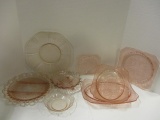 Pink Depression Glass Footed Bowl, Bowl and Serving Trays