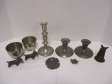 Pewter Candle Holders, Cups, Scottie Dog Statues, Bee Brooch, Wolf Shot Cup, etc.