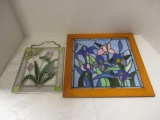 Stained Glass Flower and Dragon Fly Window Hanger and Wood Framed Stained