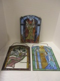 Three Arch Top Stained Glass Style Window Hangers with Angel Designs