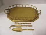 Bamboo Design Brass Tray and Appetizer Servers