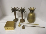 Brass Palm Tree Candle Holders, Trinket Box, Candle Snuffers and