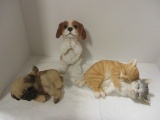 Napping Kittens, Begging Puppy and Playful Pug Lightweight Statues