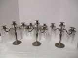 Three Silverplated Candelabras with Prisms