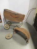 Antique Wicker and Metal Doll Carriage