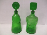 Pair of Green Glass Mr. & Mrs. Decanters