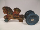 Vintage Gong Bell Cowboy on Horse Pull Toy
