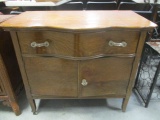 Antique Oak Bow Front Cabinet with Drawer and Double Doors